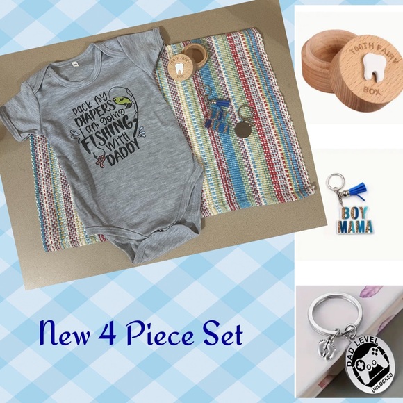 Baby Boy 12-18 Mos Fishing w/Daddy Onesie, Keychain Set, and Tooth Fairy Box - Picture 7 of 7